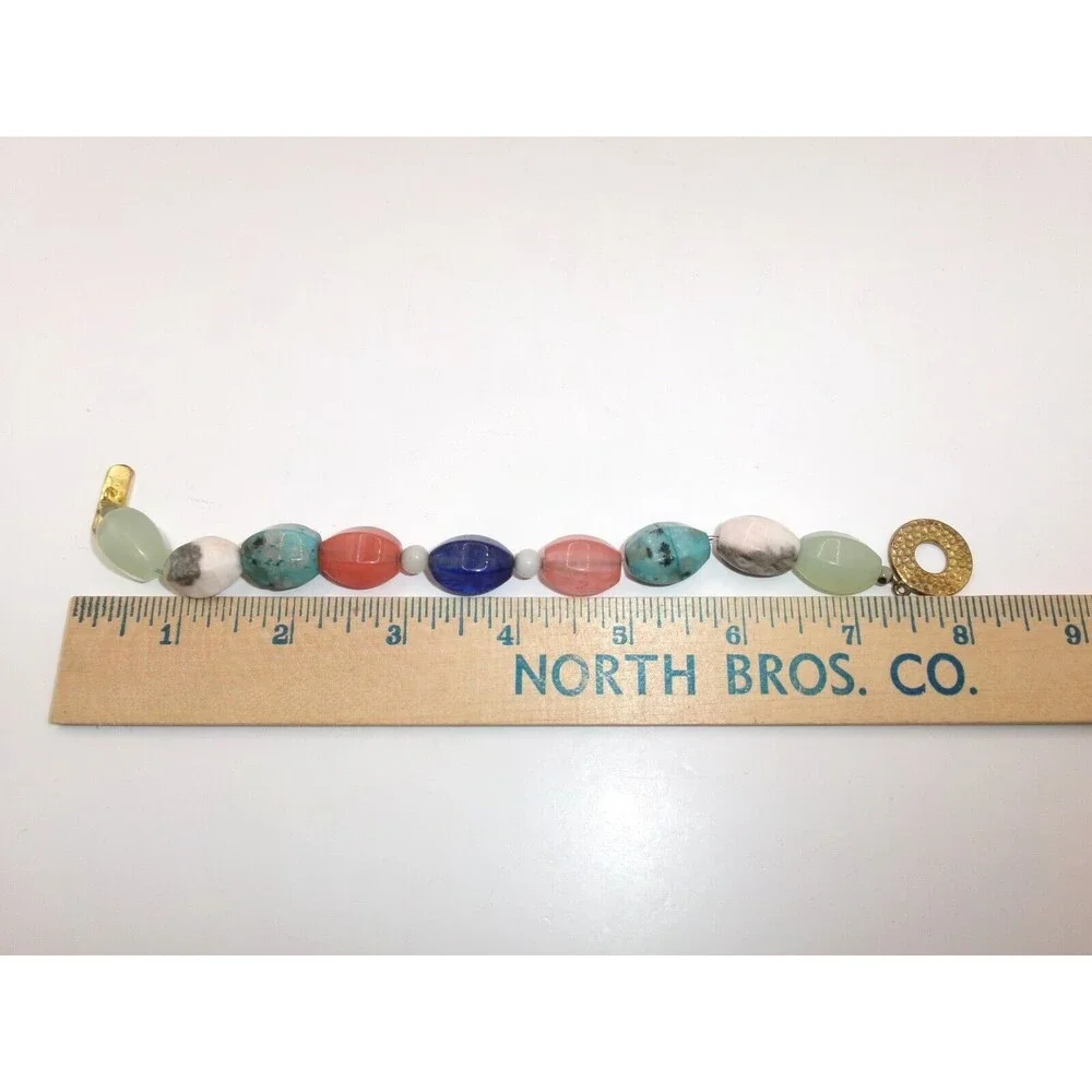 Chunky Multi Gemstone Bracelet Strung Faceted Beads Toggle Clasp 8 inches